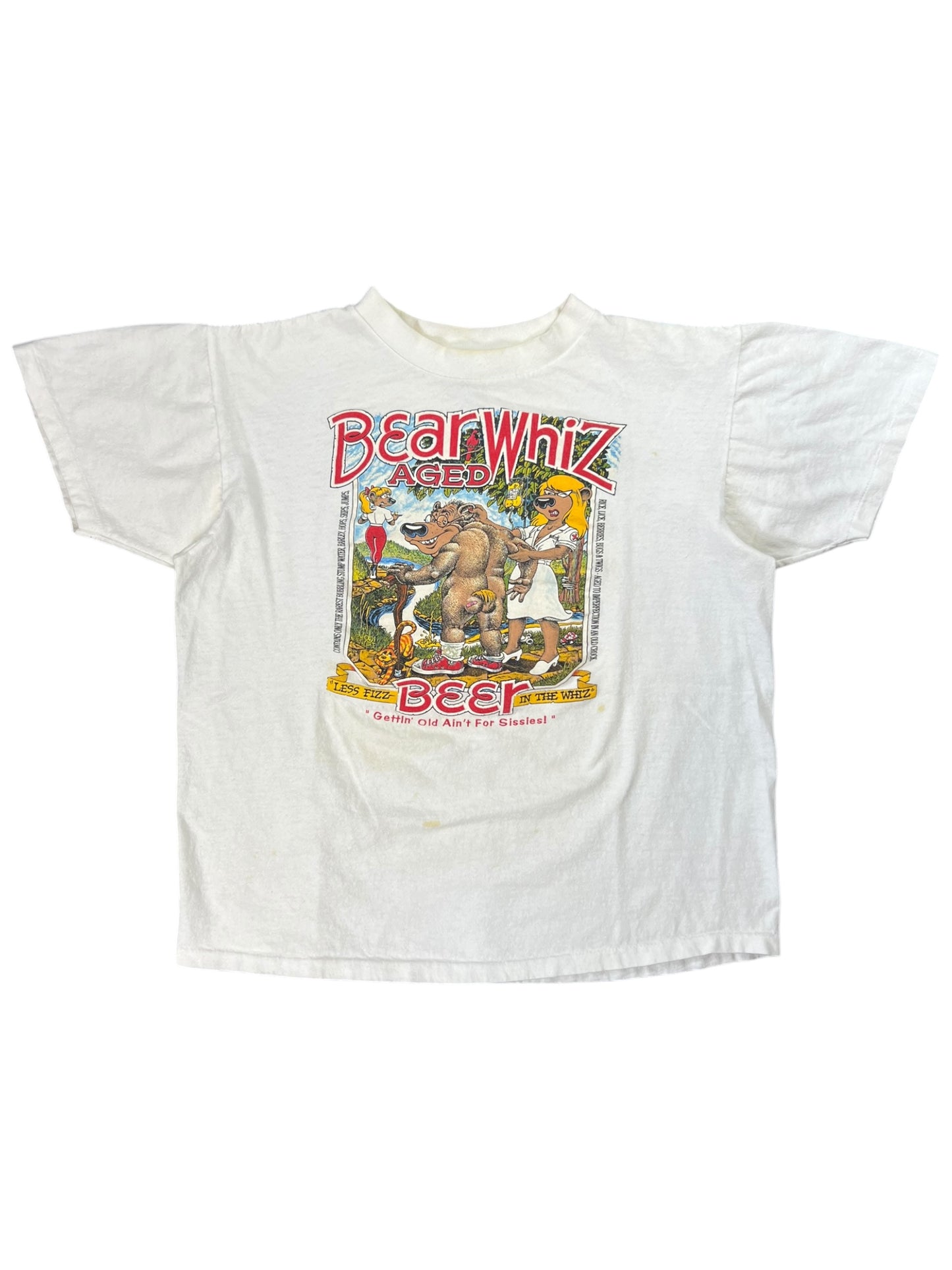 Vintage 90s Bear Whiz Aged Beer Bear Tee (L)