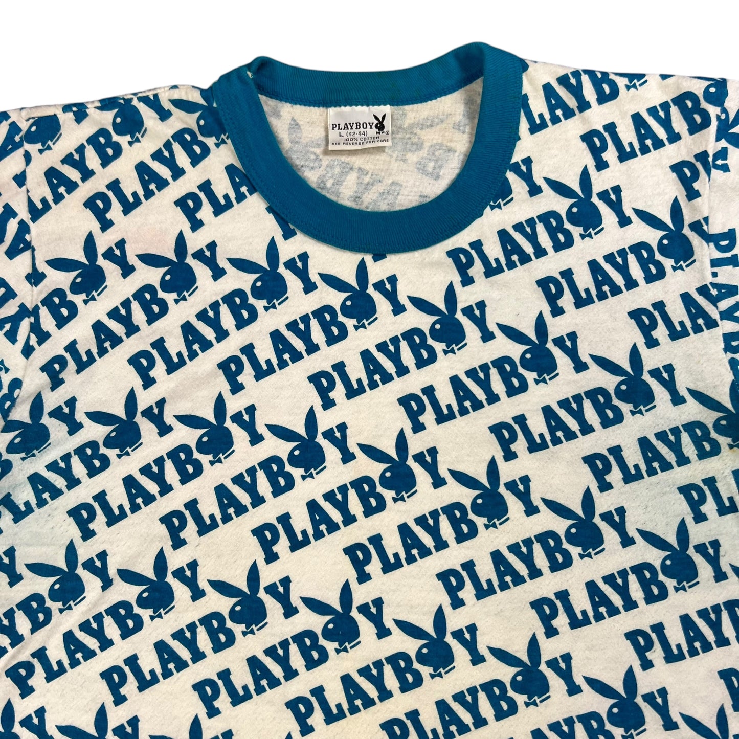 Vintage 1970s Playboy bunny all over print ringer tee (M)