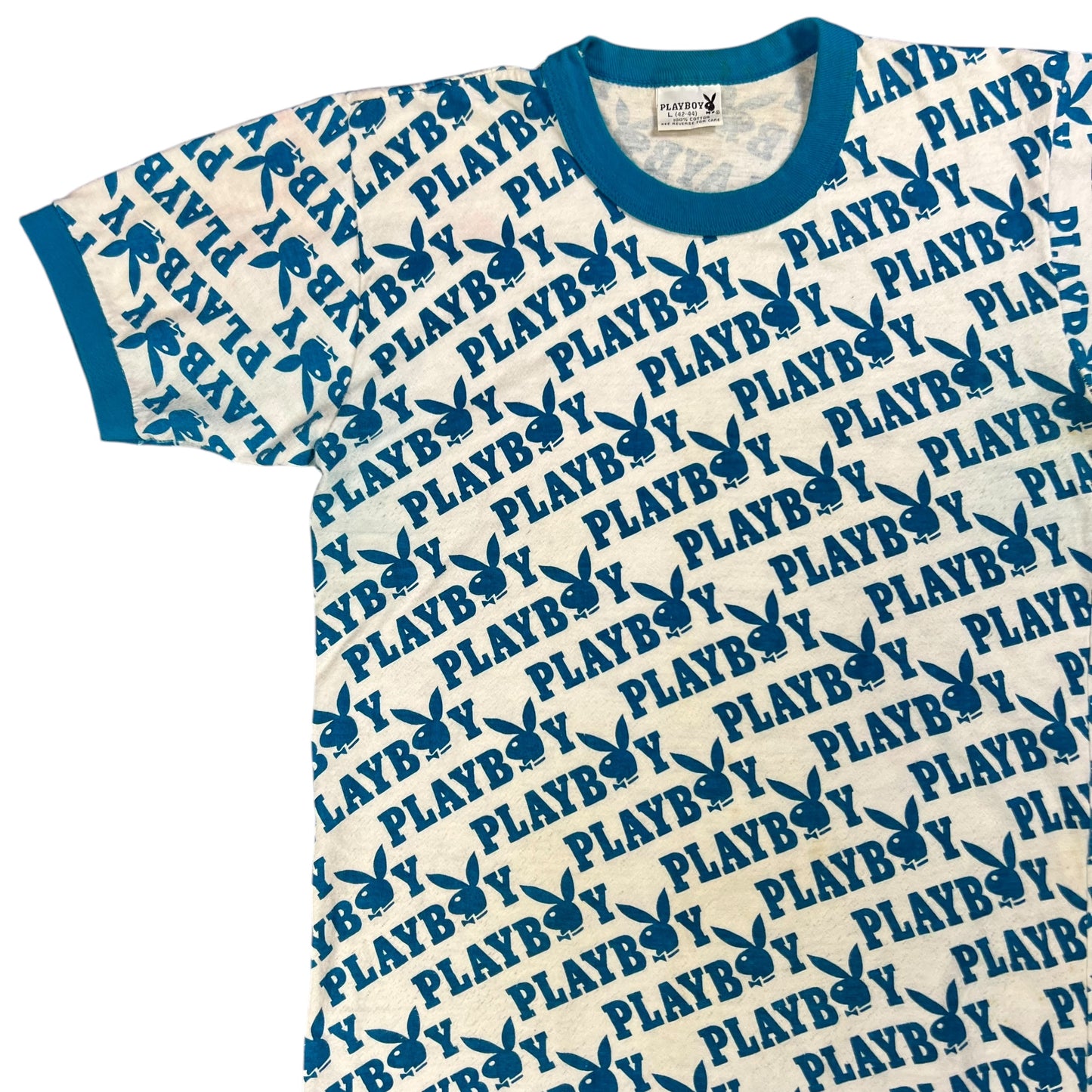 Vintage 1970s Playboy bunny all over print ringer tee (M)