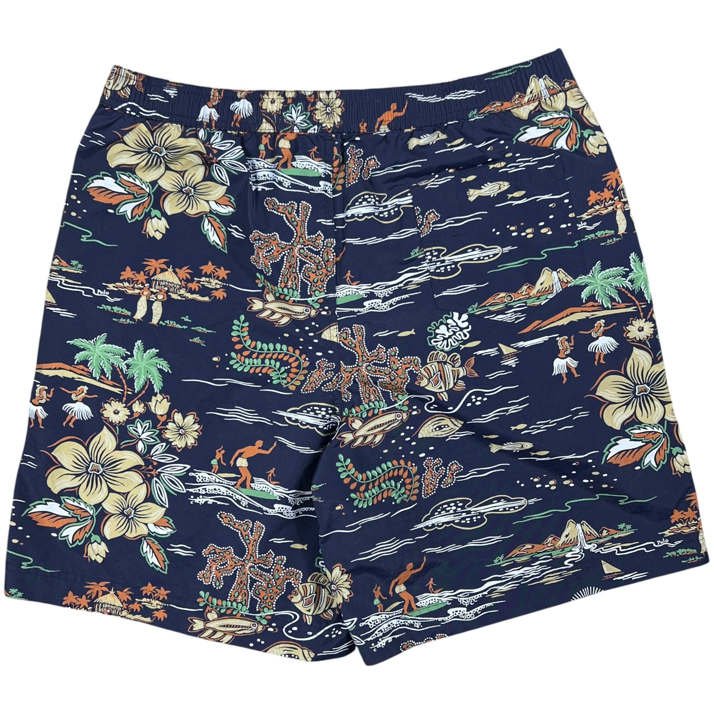 Vintage 90s Polo Sport Ralph Lauren all over print Hawaiian swim board shorts (L)
