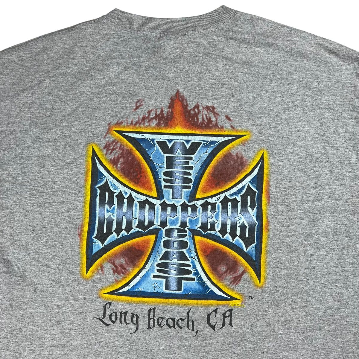Vintage Y2K West Coast Choppers Flames Long Beach, CA Jesse Who? biker tee (XXL)