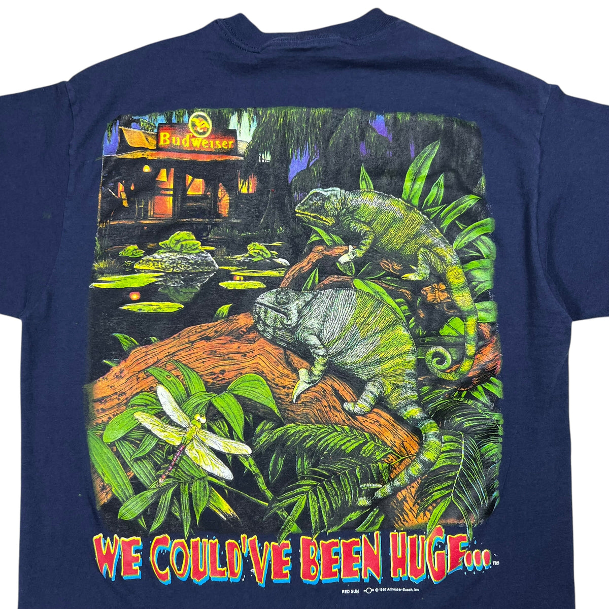 Vintage 1997 Budweiser Lizard We Could Have Been Huge beer tee (L)