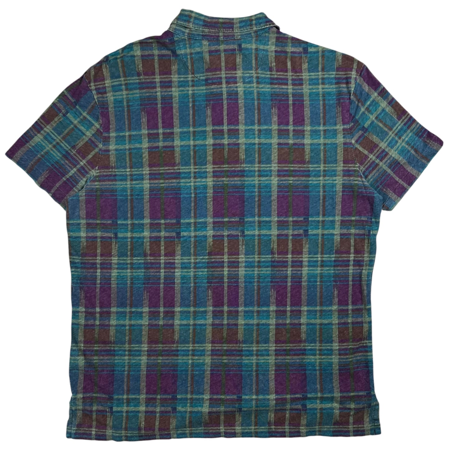 Vintage 90s Polo Ralph Lauren linen blend wood buttons plaid polo shirt (L)