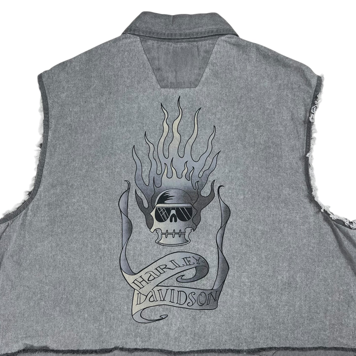 Vintage Y2K Harley Davidson Mogtorcycles skull cut off denim jacket vest (M/L)