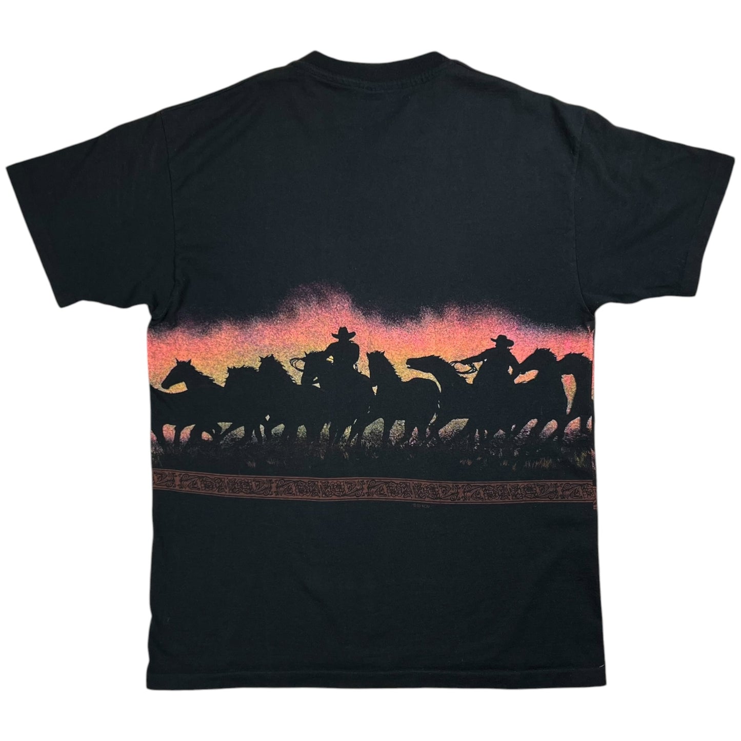 Vintage 90s San Segal Western Cowboys Horses wrap around AOP faded tee (XL)