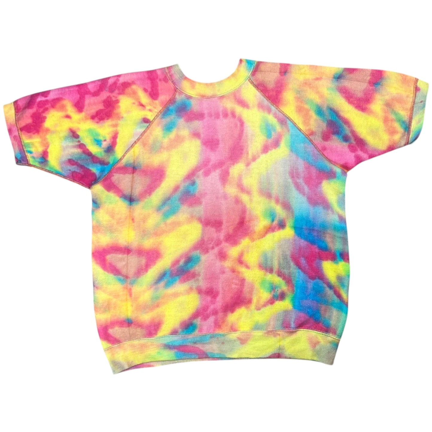 Vintage 1960s Tie Dye Hippie short sleeve psychedelic sweatshirt crewneck M)