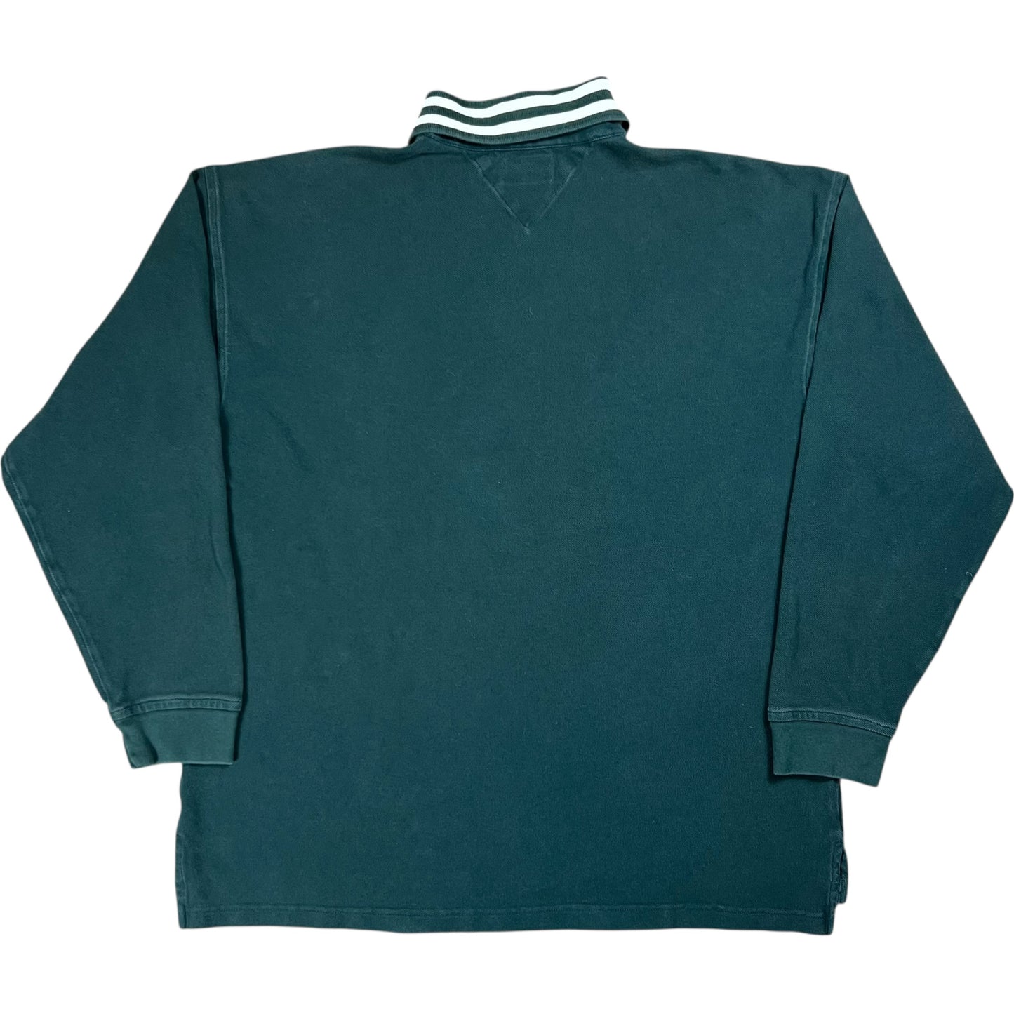Vintage 90s Tommy Hilfiger mini flag green long sleeve rugby polo shirt (XL)