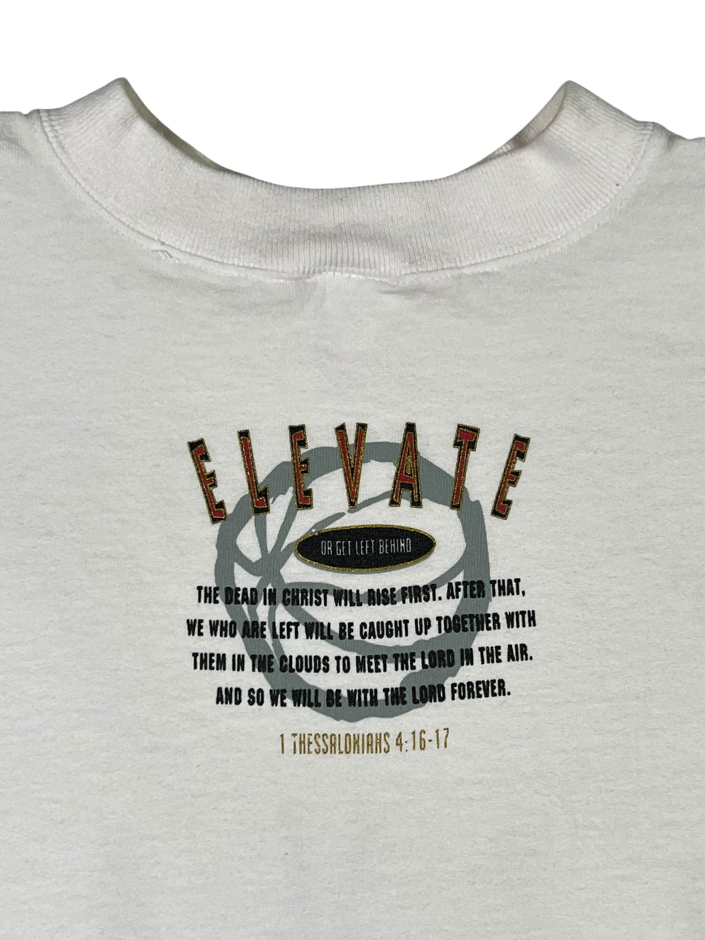 Vintage 90s Elevate Or Get Left Behind Rise With The Most High God all over print tee (L/XL)