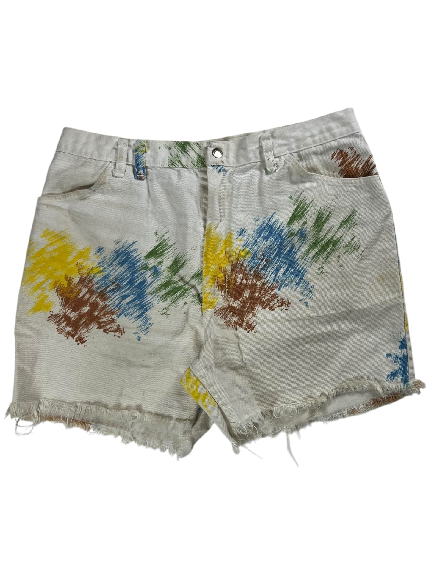Vintage 1970s Wrangler paint splatter design cutoff denim shorts (32)