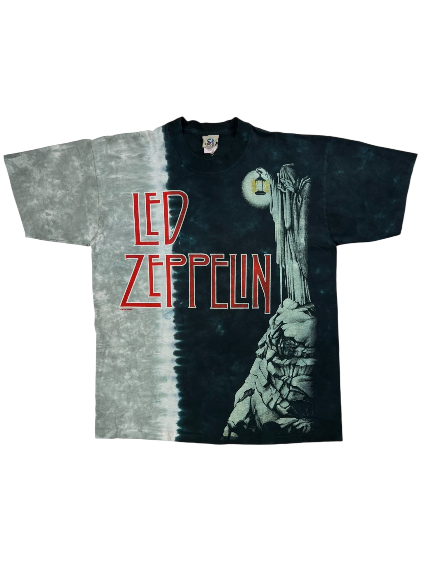 Vintage 90s Liquid Blue Led Zeppelin stairway to heaven tie dye band tee (L)