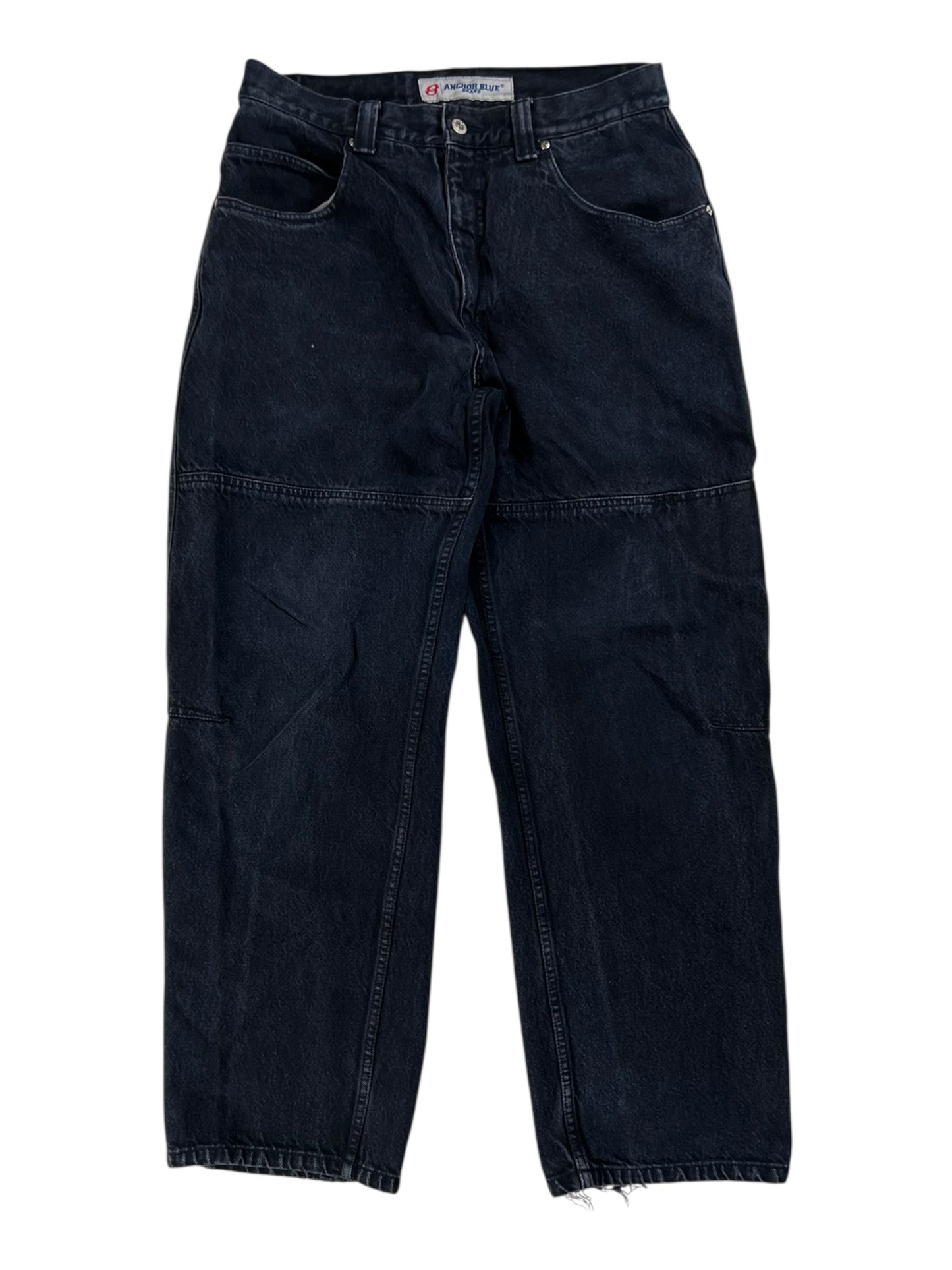 Vintage Y2K Anchor Blue double knee baggy black denim jeans (32x31)