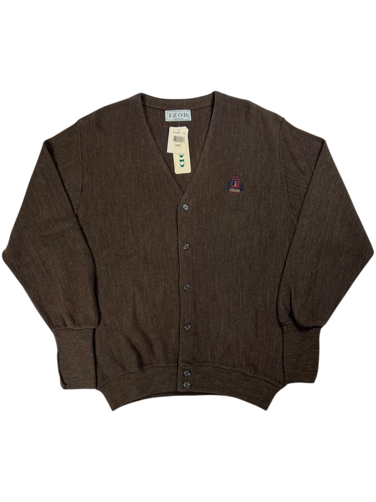 Vintage 80s IZod brown cardigan sweater (L) DS NWT