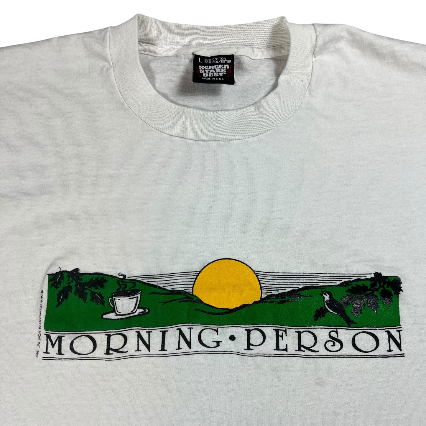 Vintage 1987 Morning Person Coffee Sunrise tee (L)