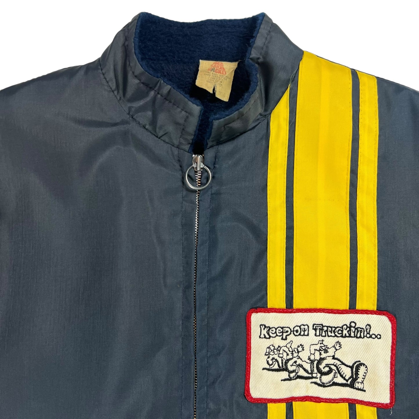 Vintage 1970s Keep On Truckin’ Robert Crumb patch Sherpa lined jacket (L)