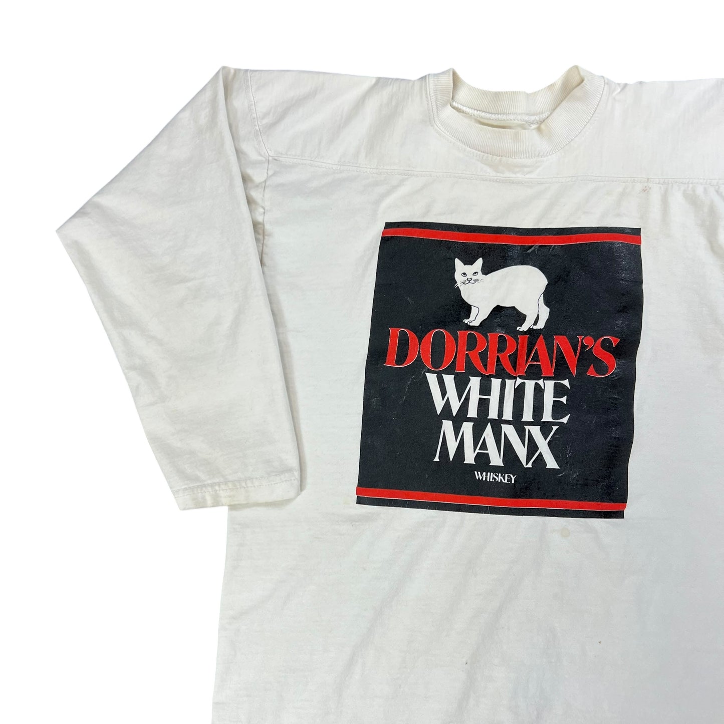 Vintage 80s Dorian’s White Manx whiskey raglan tee (L)