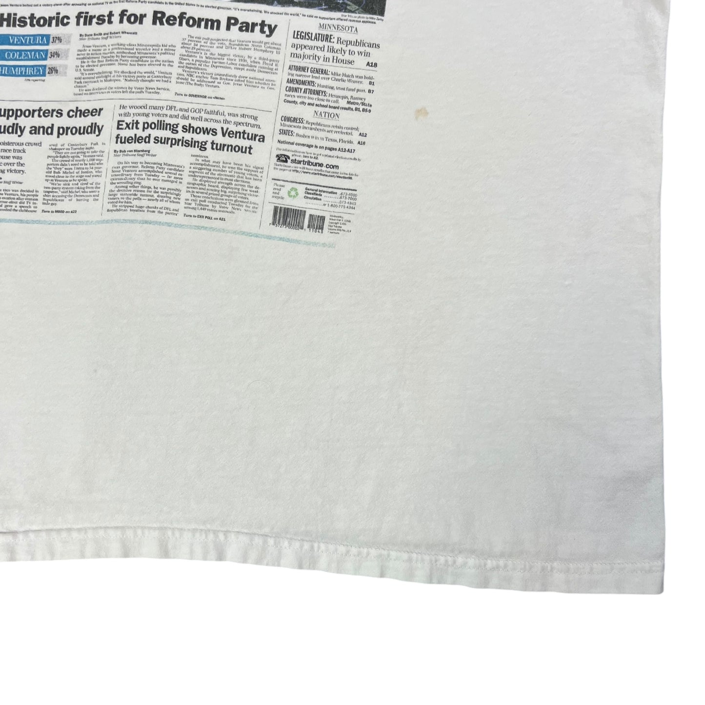 Vintage 1998 Jesse Ventura Governor WWE political newspaper tee (XL)