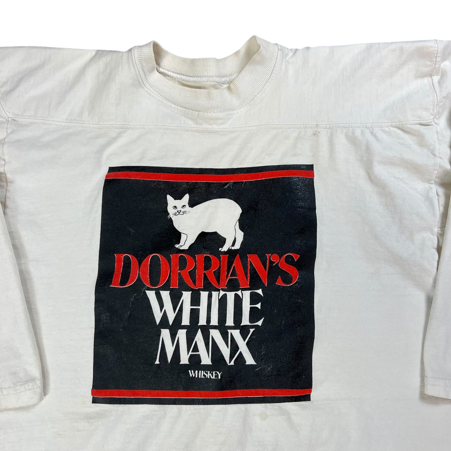 Vintage 80s Dorian’s White Manx whiskey raglan tee (L)
