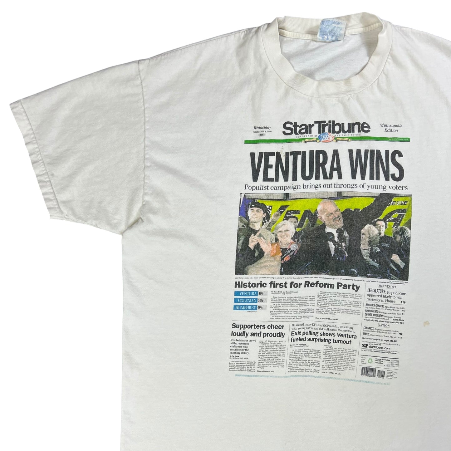 Vintage 1998 Jesse Ventura Governor WWE political newspaper tee (XL)