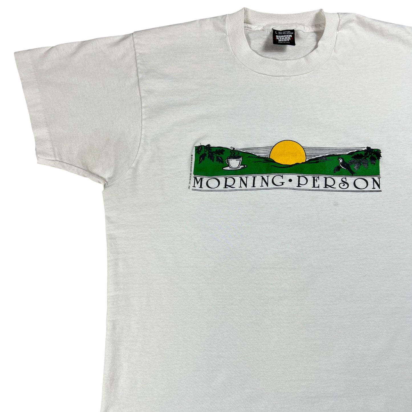 Vintage 1987 Morning Person Coffee Sunrise tee (L)