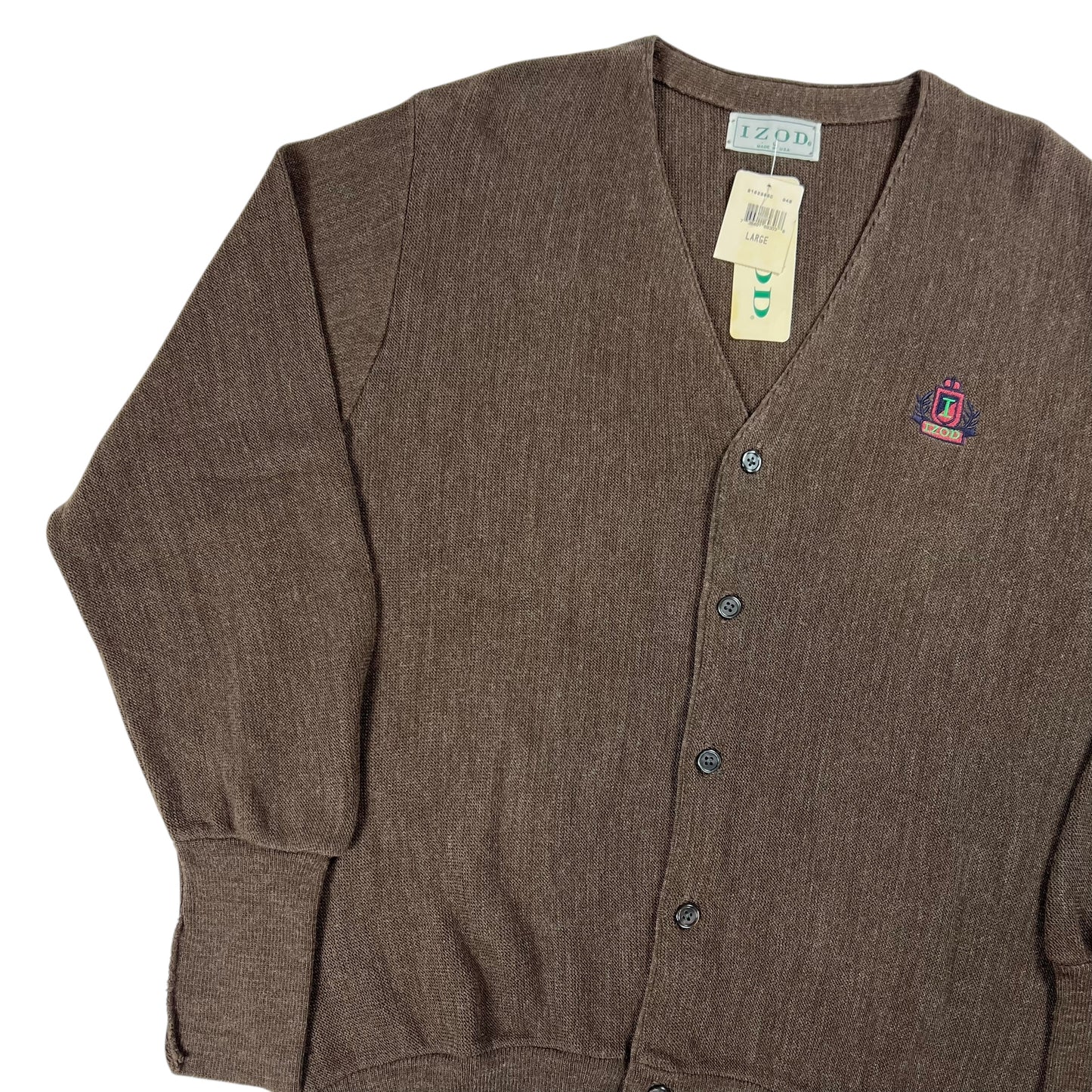 Vintage 80s IZod brown cardigan sweater (L) DS NWT