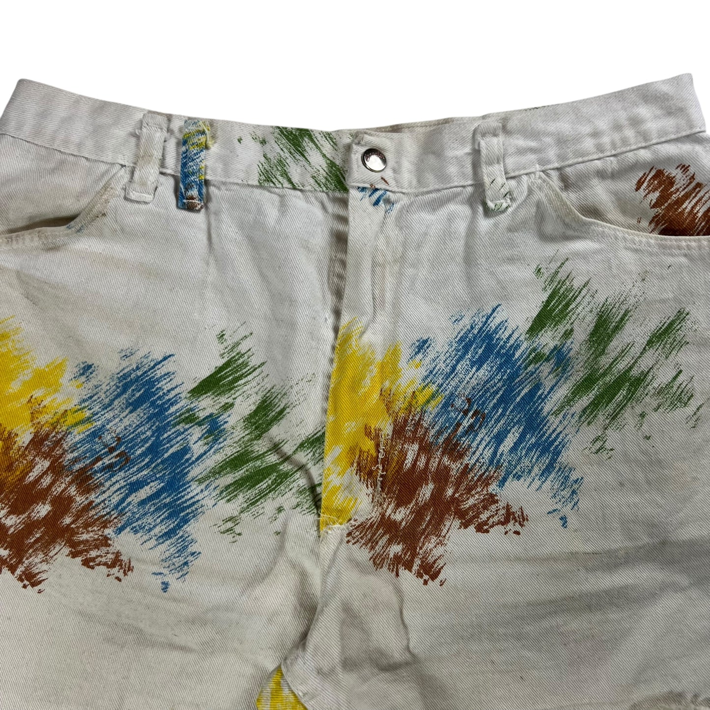 Vintage 1970s Wrangler paint splatter design cutoff denim shorts (32)