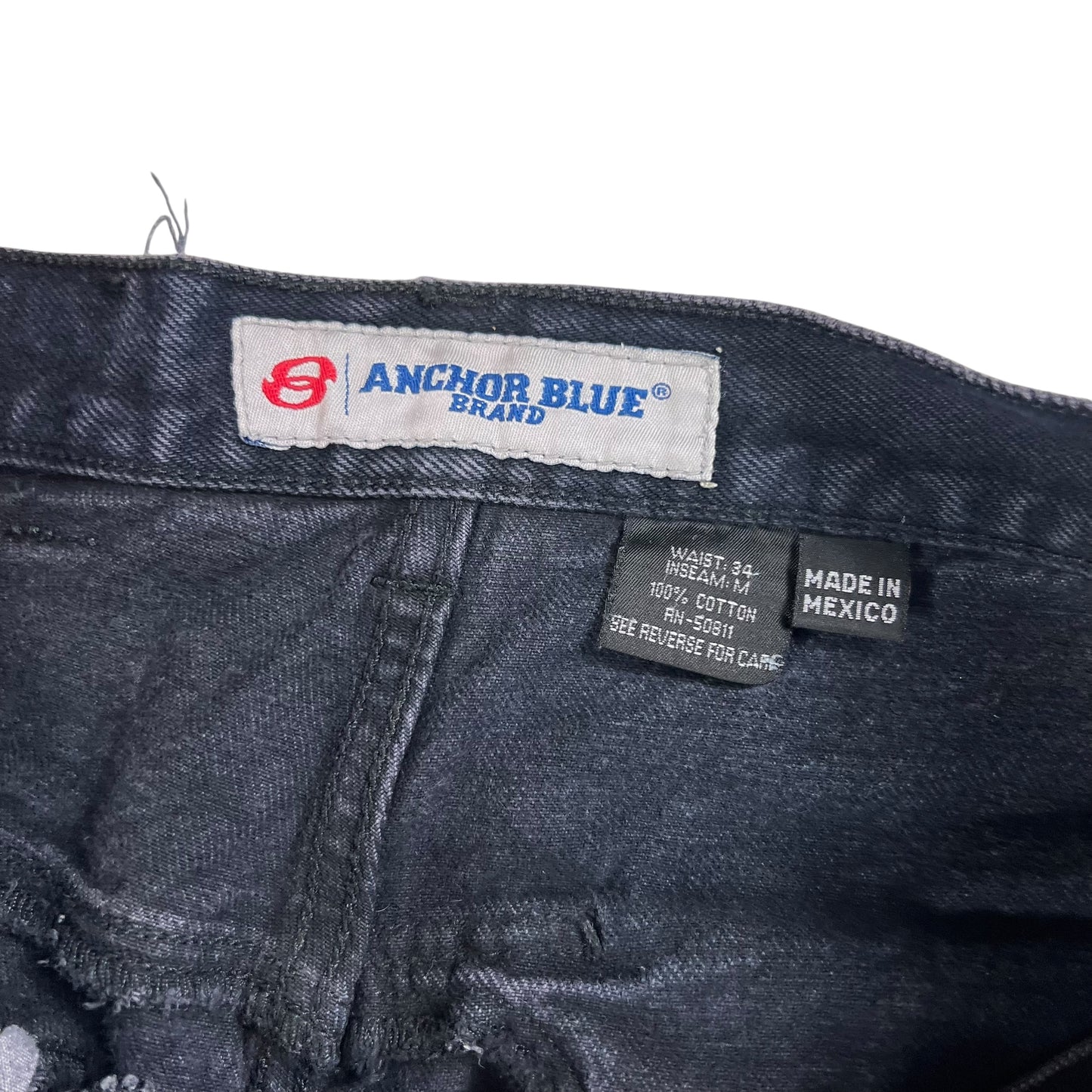 Vintage Y2K Anchor Blue double knee baggy black denim jeans (32x31)