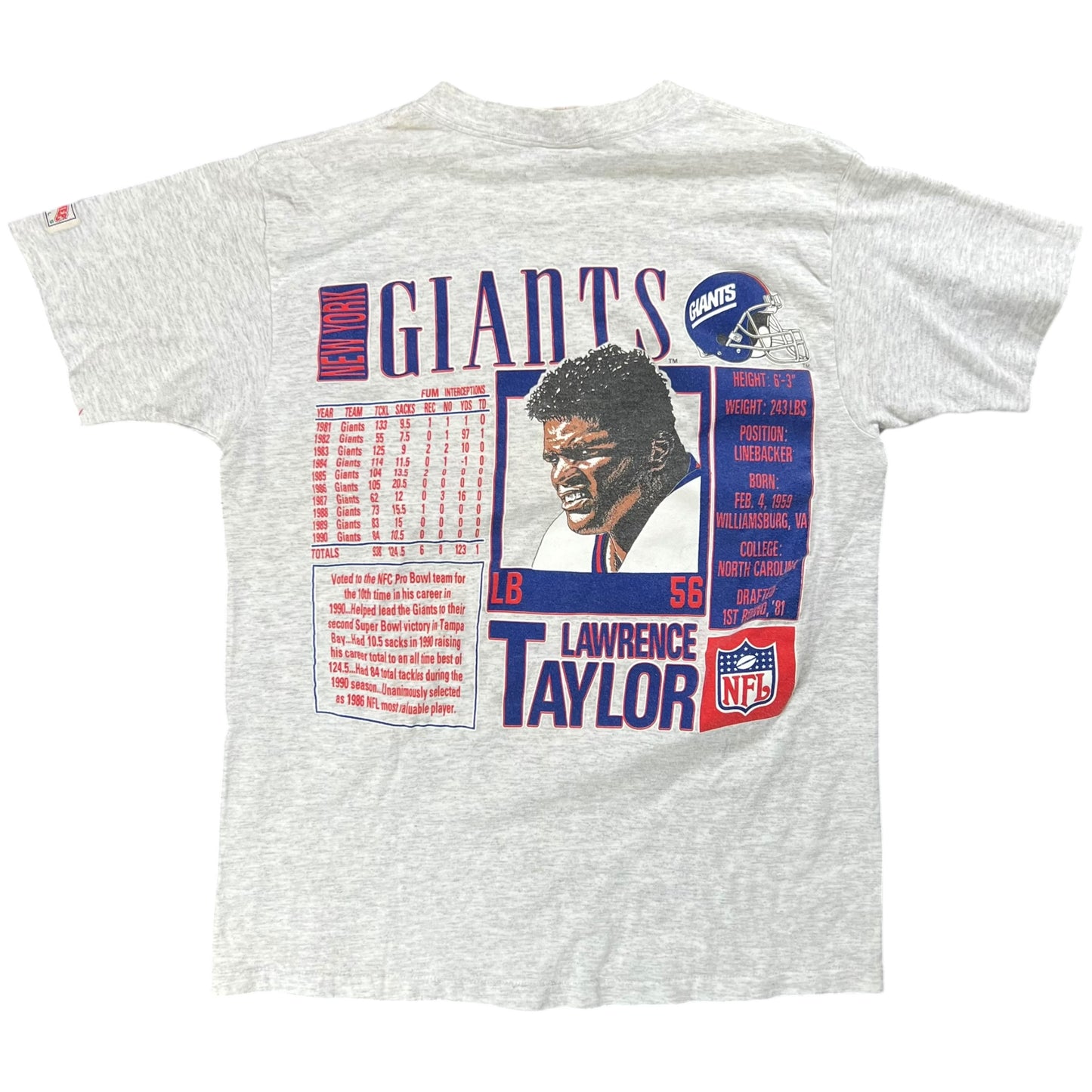 Vintage 90s Nutmeg Lawrence Taylor New York Giants stats tee (M)