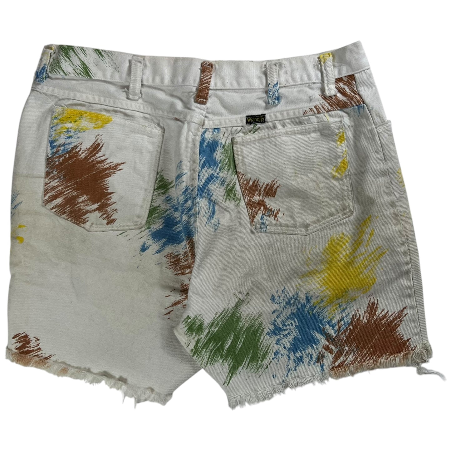 Vintage 1970s Wrangler paint splatter design cutoff denim shorts (32)