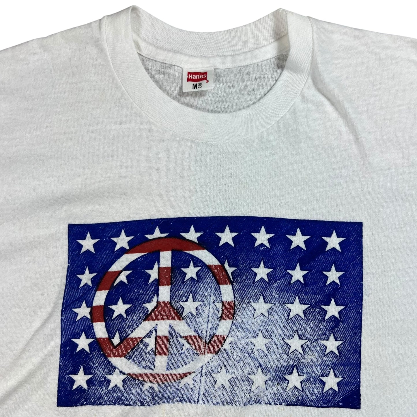 Vintage 1970s Hanes Peace America flag stars faded tee (M)