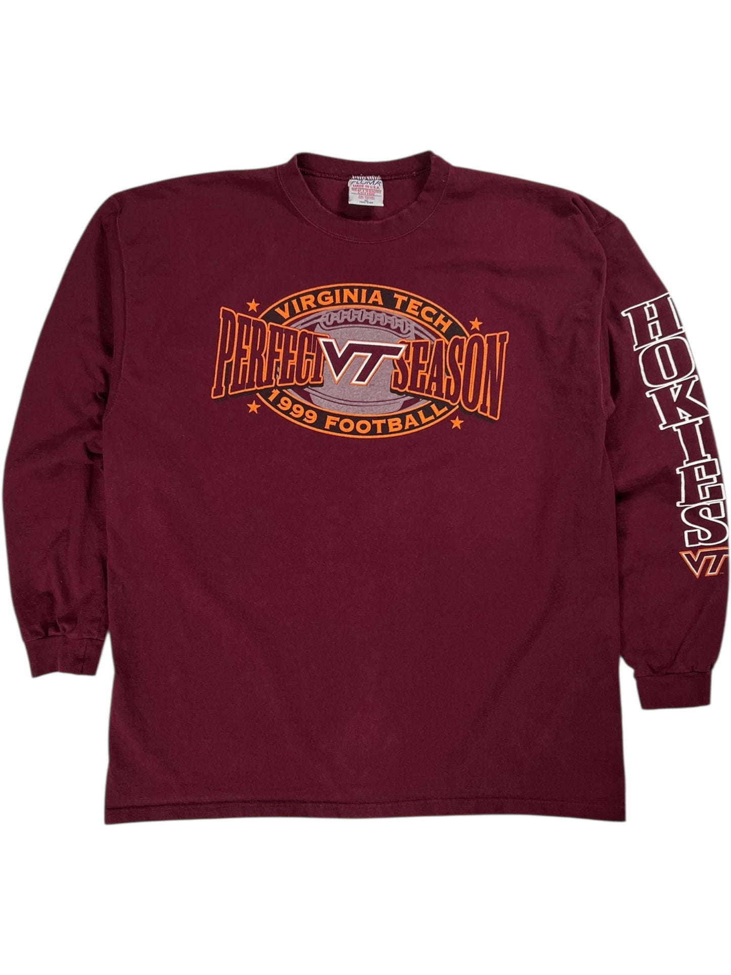 Vintage 1999 Virginia Tech Hokies football perfect season long sleeve print shirt (XL)