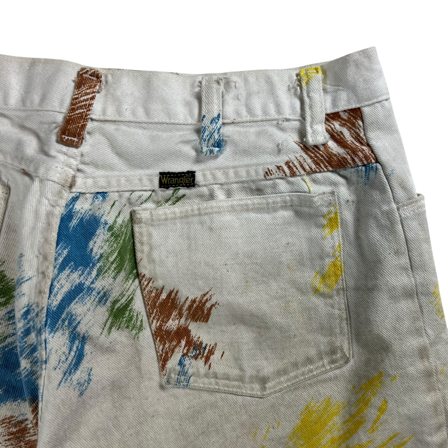 Vintage 1970s Wrangler paint splatter design cutoff denim shorts (32)
