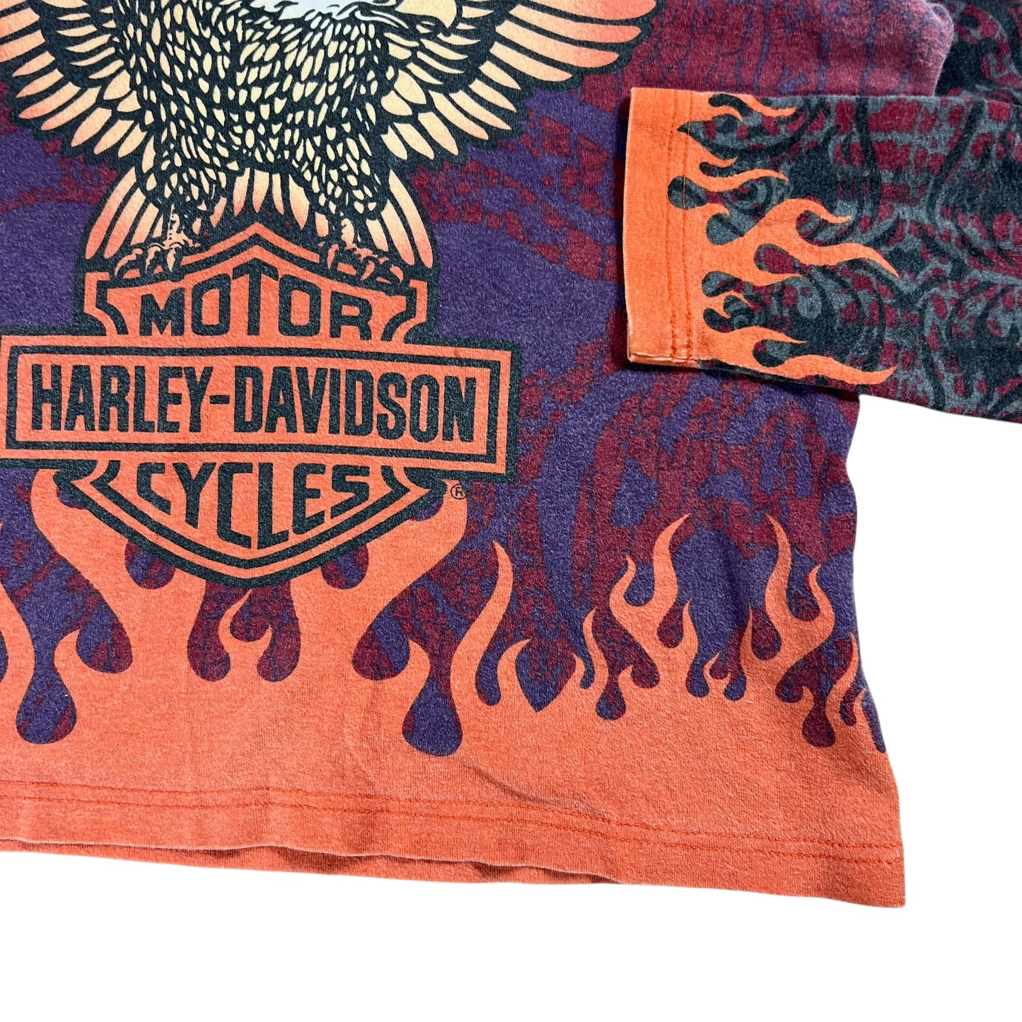 Vintage Y2K Harley Davidson Motorcycles femme flames all over print women’s long sleeve (M)