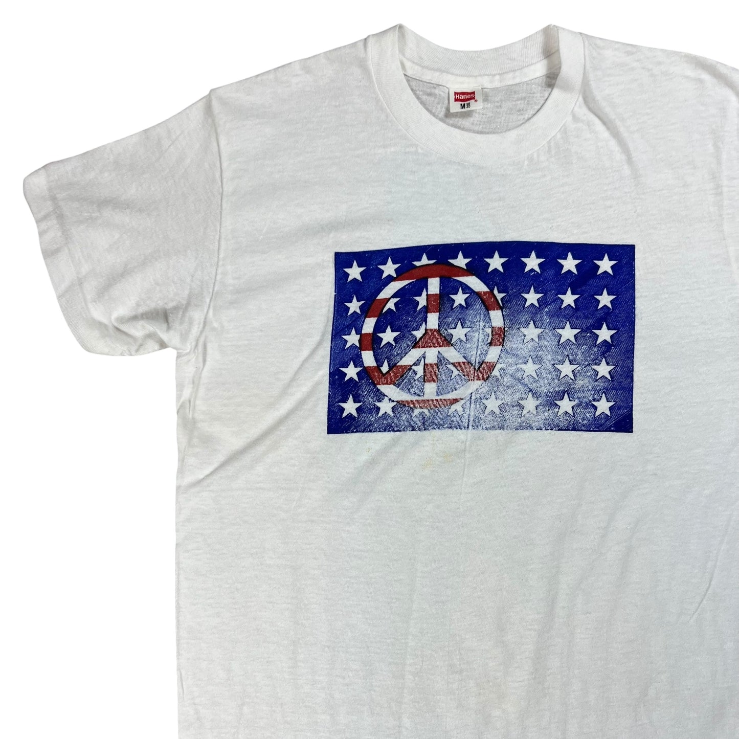 Vintage 1970s Hanes Peace America flag stars faded tee (M)