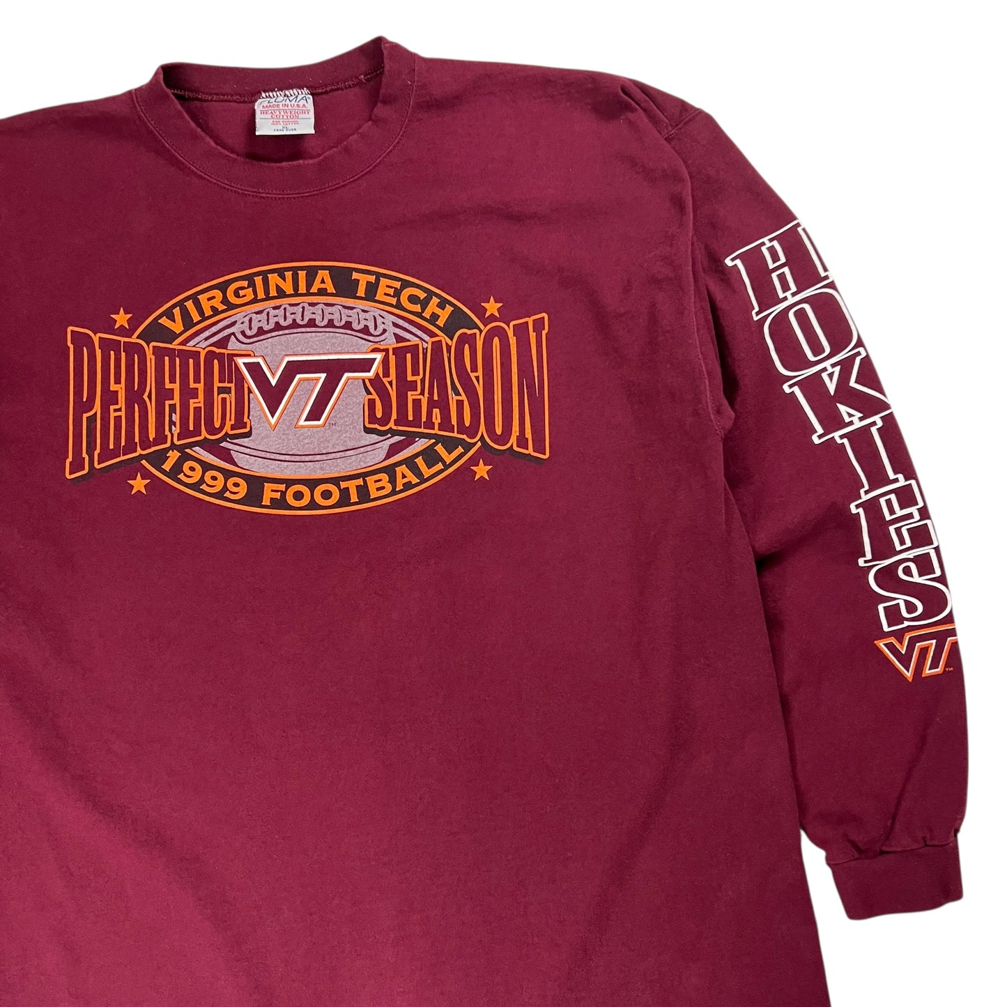 Vintage 1999 Virginia Tech Hokies football perfect season long sleeve print shirt (XL)