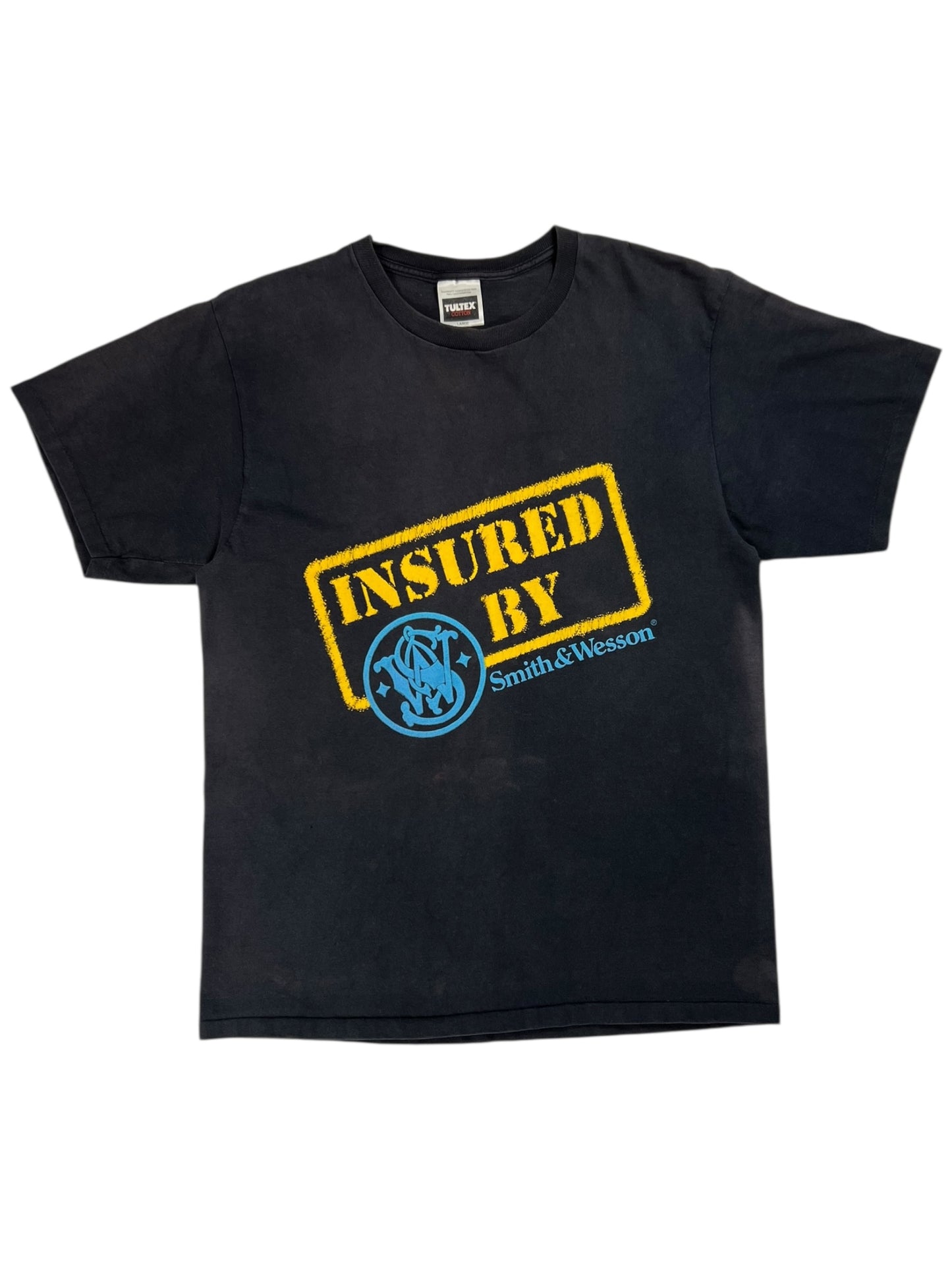 Vintage 90s Insured By Smith & Wesson faded gun tee (L)