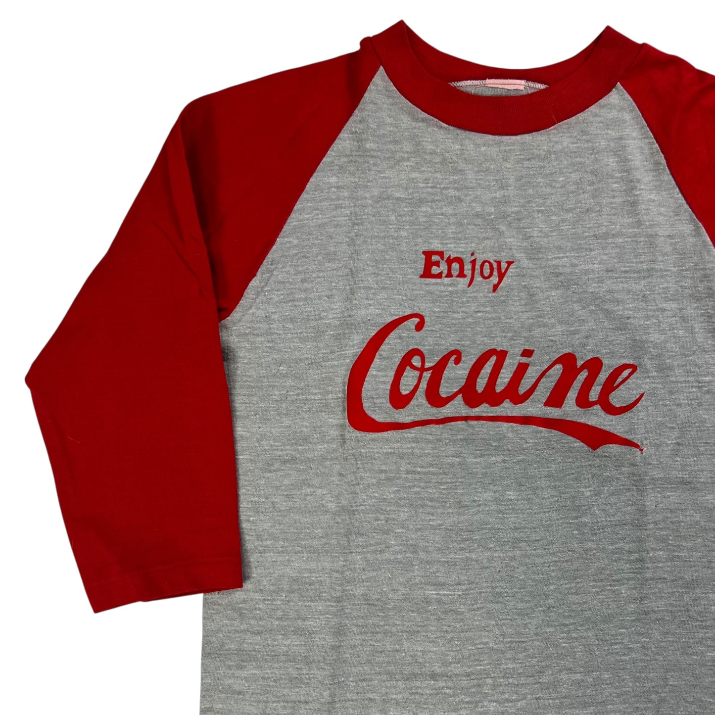 Vintage 1970s Enjoy Cocaine parody raglan drug tee (S)