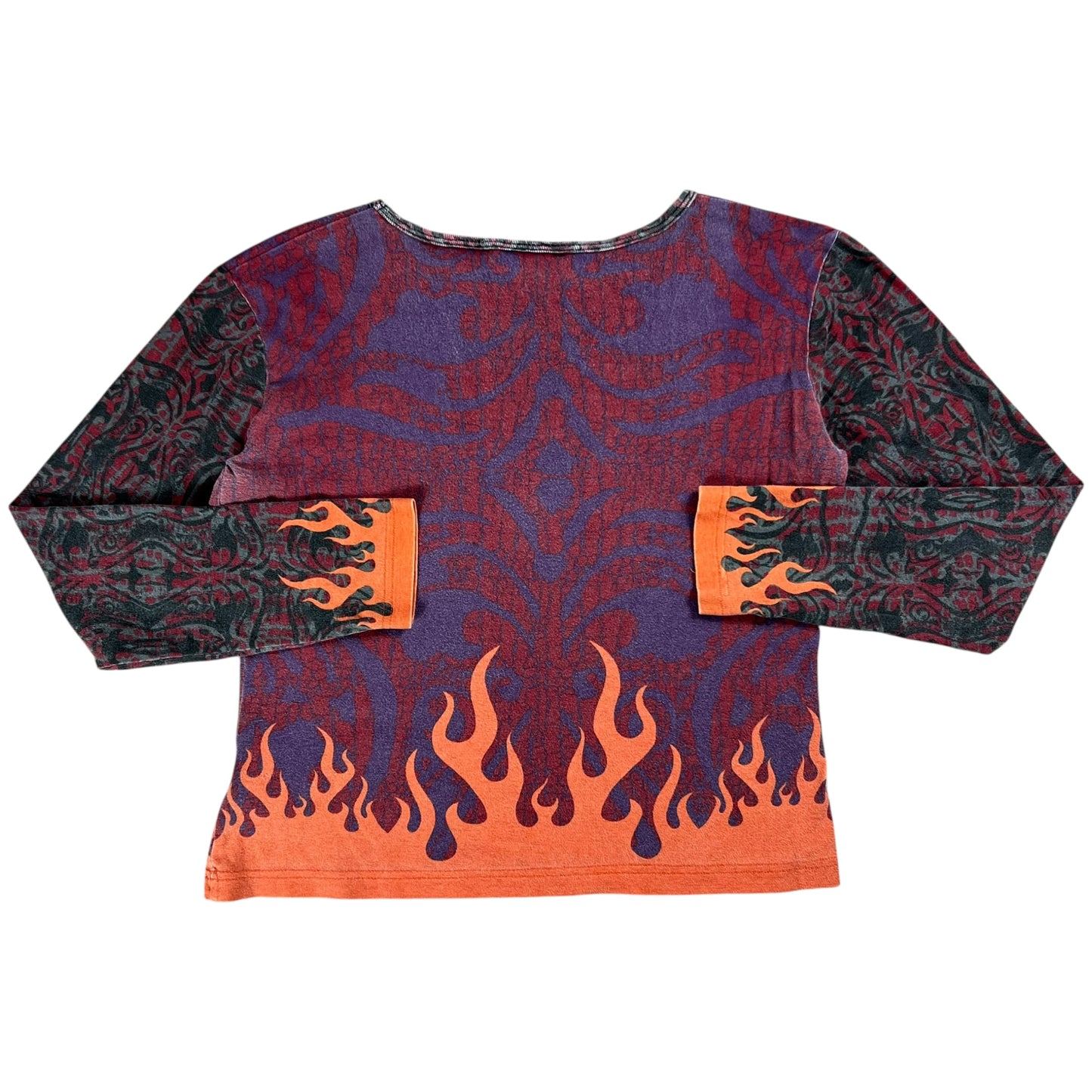 Vintage Y2K Harley Davidson Motorcycles femme flames all over print women’s long sleeve (M)