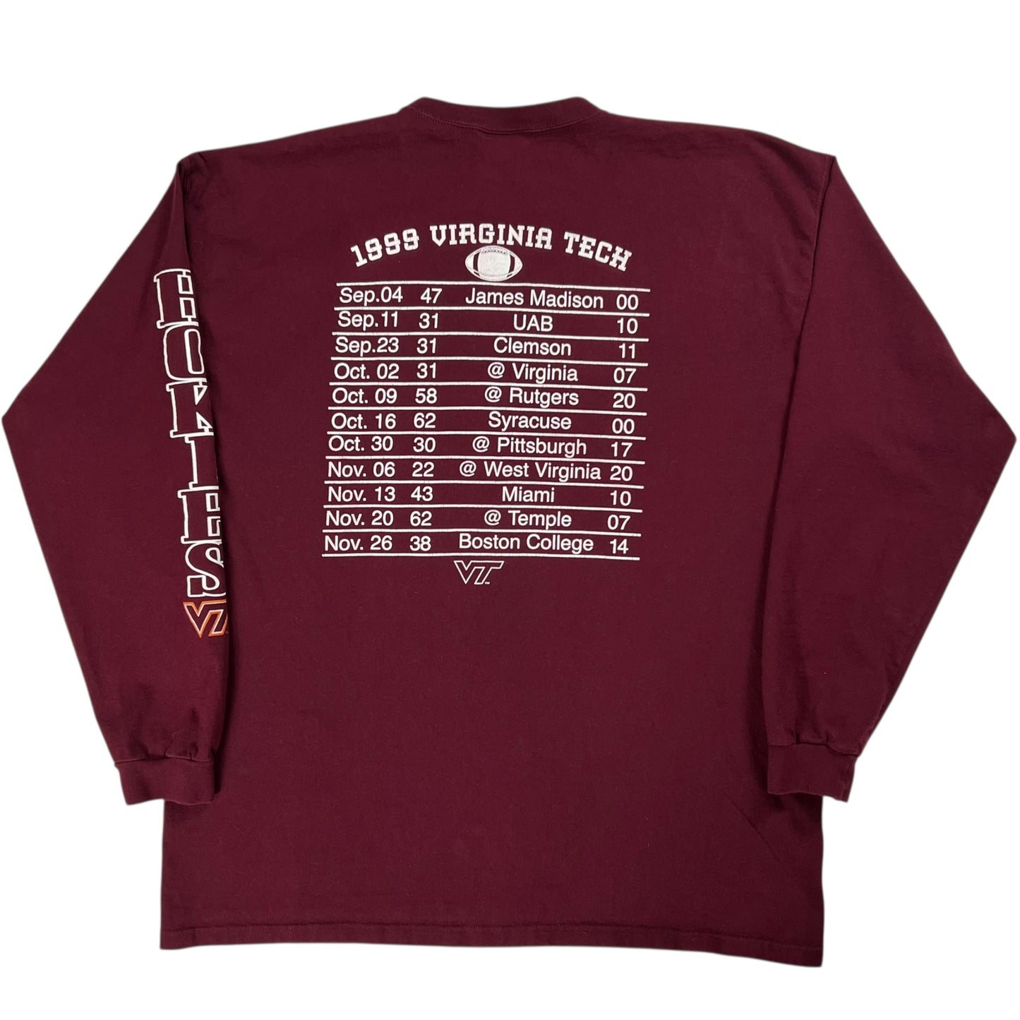 Vintage 1999 Virginia Tech Hokies football perfect season long sleeve print shirt (XL)