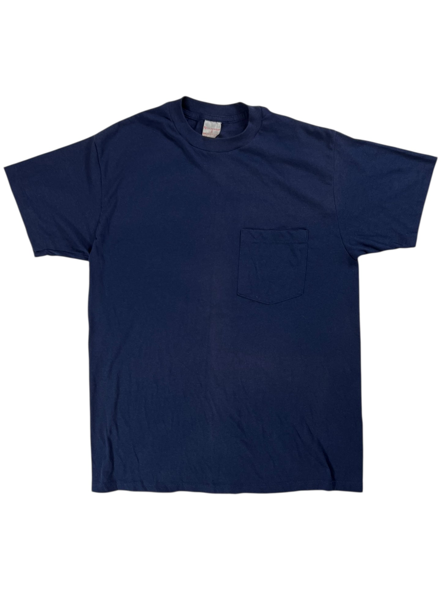 Vintage 80s Sportswear navy blue worn pocket tee (M)