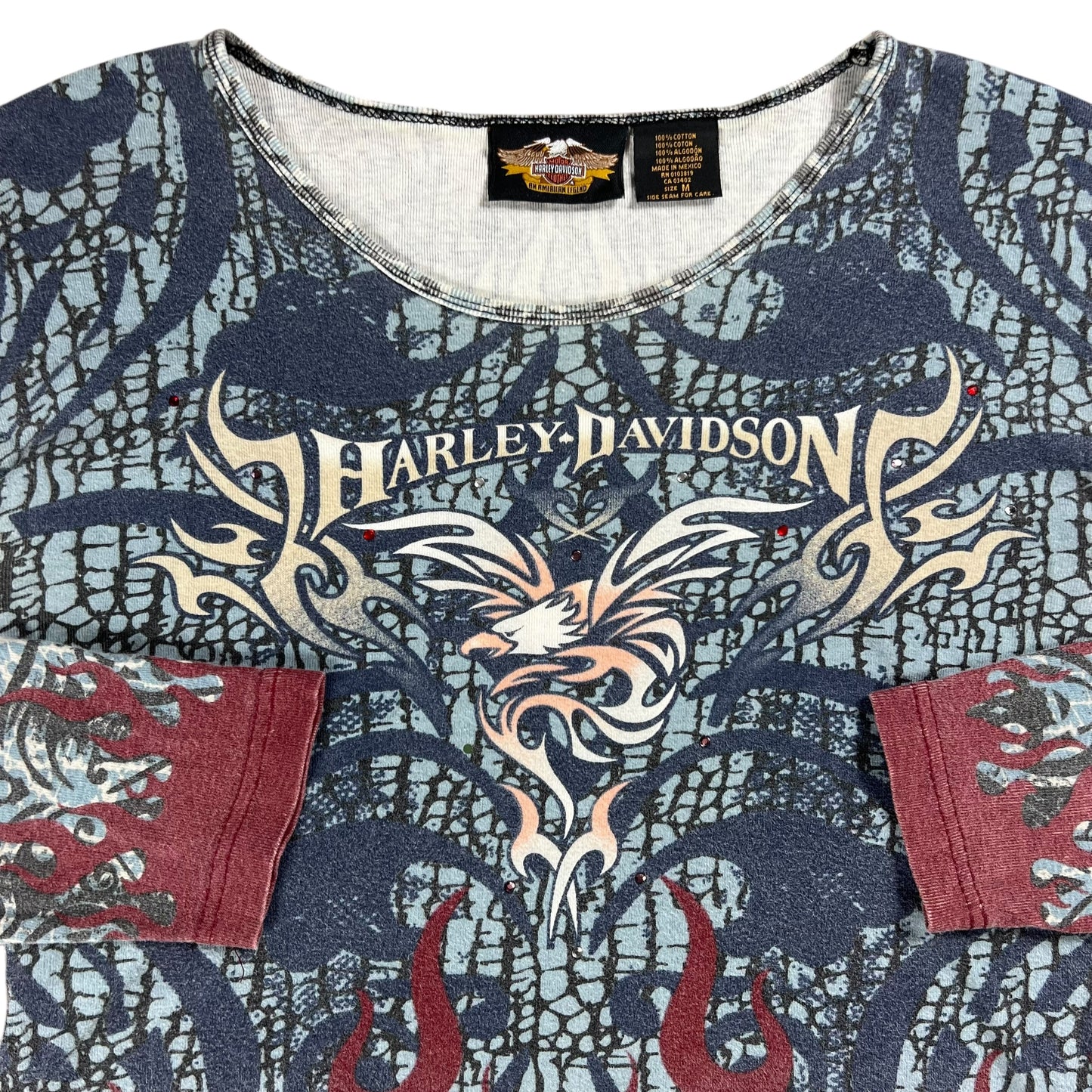 Vintage Y2K Harley Davidson Motorcycles femme flames all over print women’s long sleeve (M)