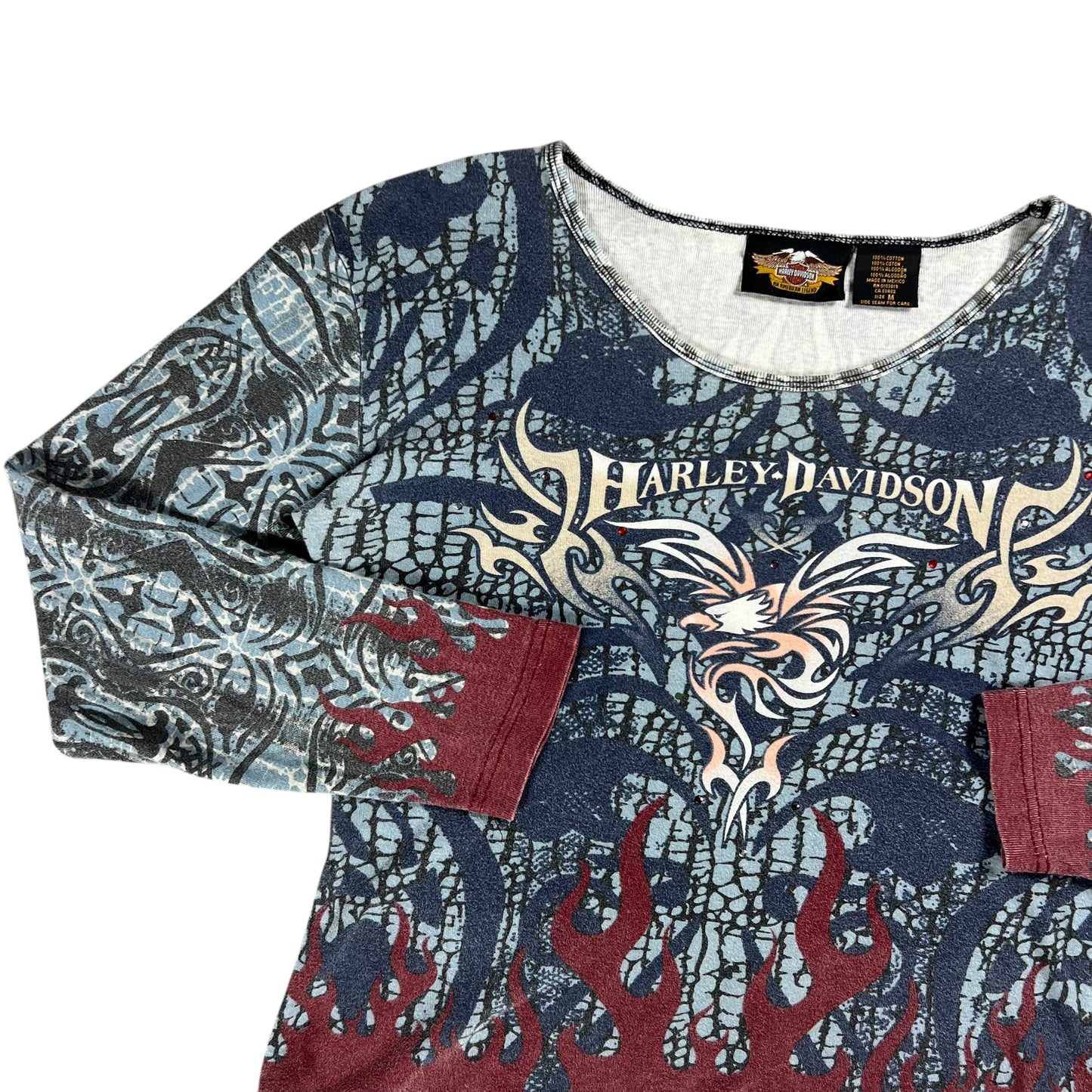 Vintage Y2K Harley Davidson Motorcycles femme flames all over print women’s long sleeve (M)