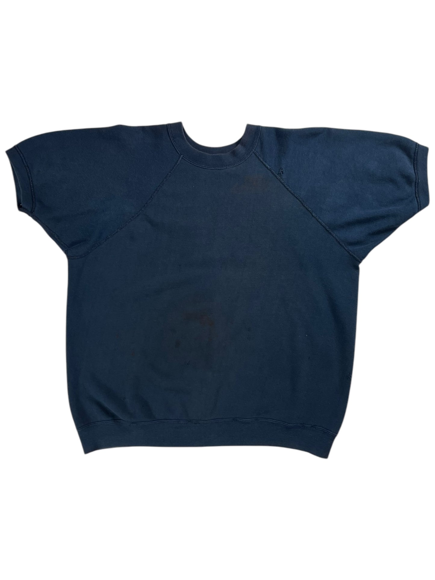 Vintage 1970s navy blue faded worn short sleeve crewneck (L)