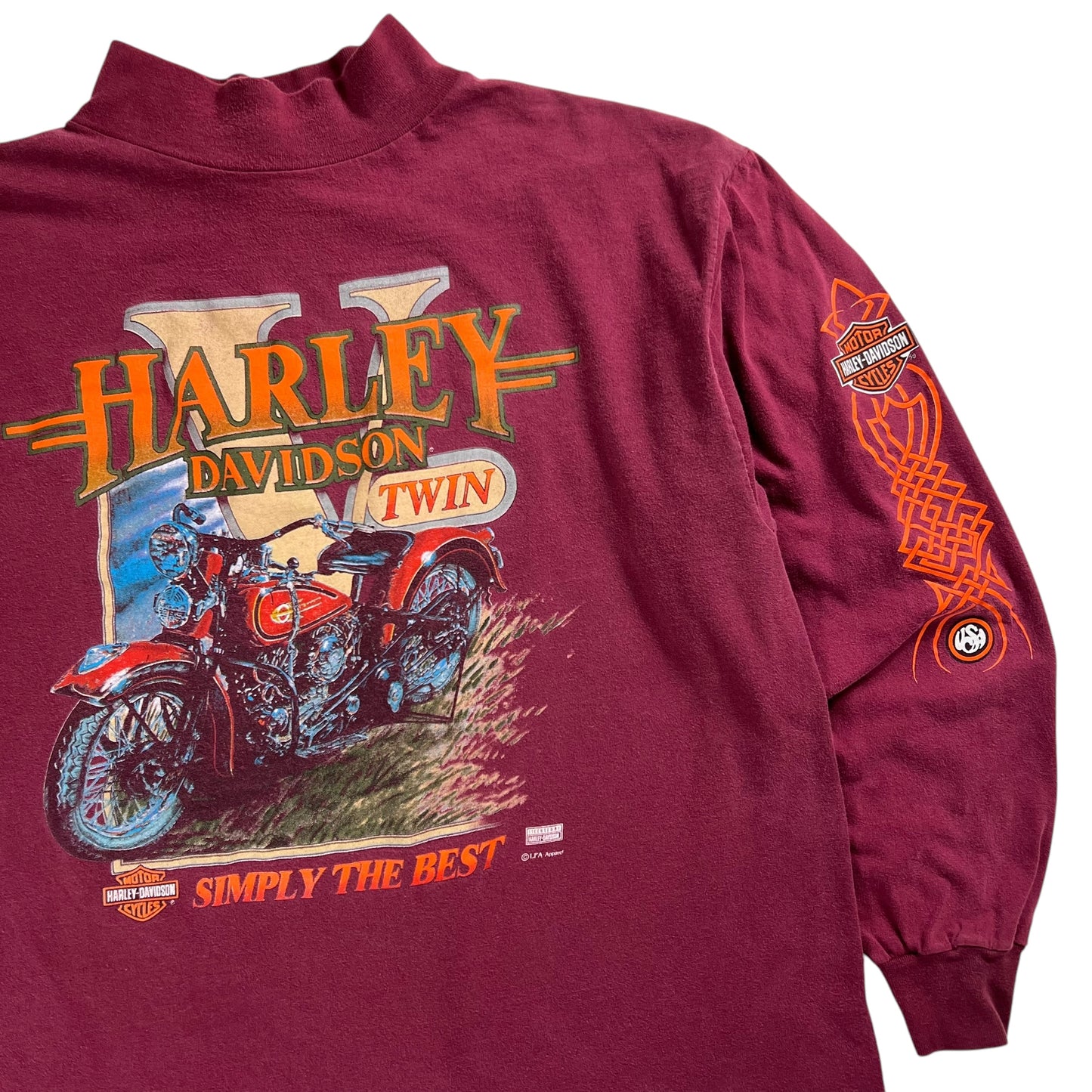 Vintage 90s Harley Davidson Twin long sleeve print mock neck shirt (XL)