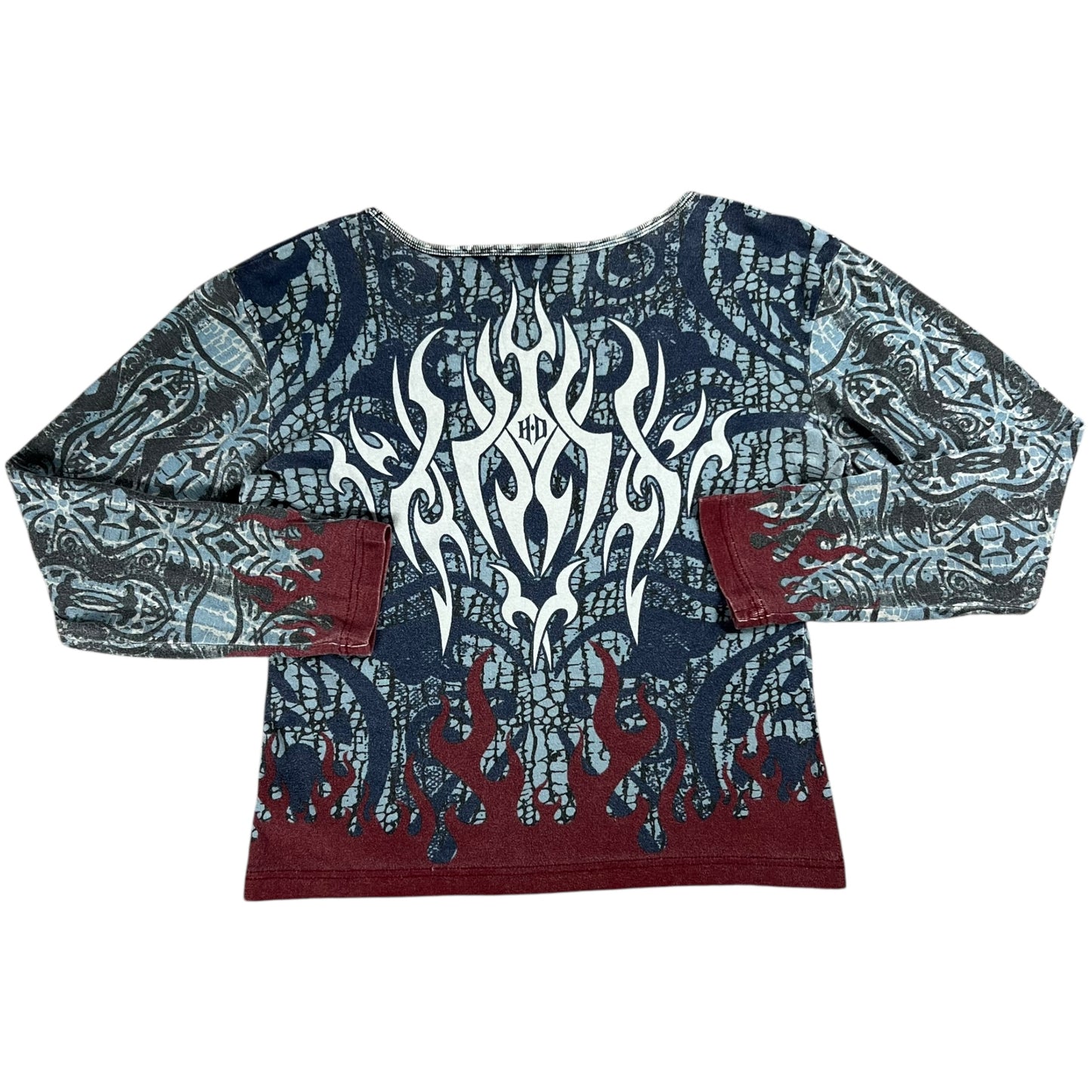 Vintage Y2K Harley Davidson Motorcycles femme flames all over print women’s long sleeve (M)