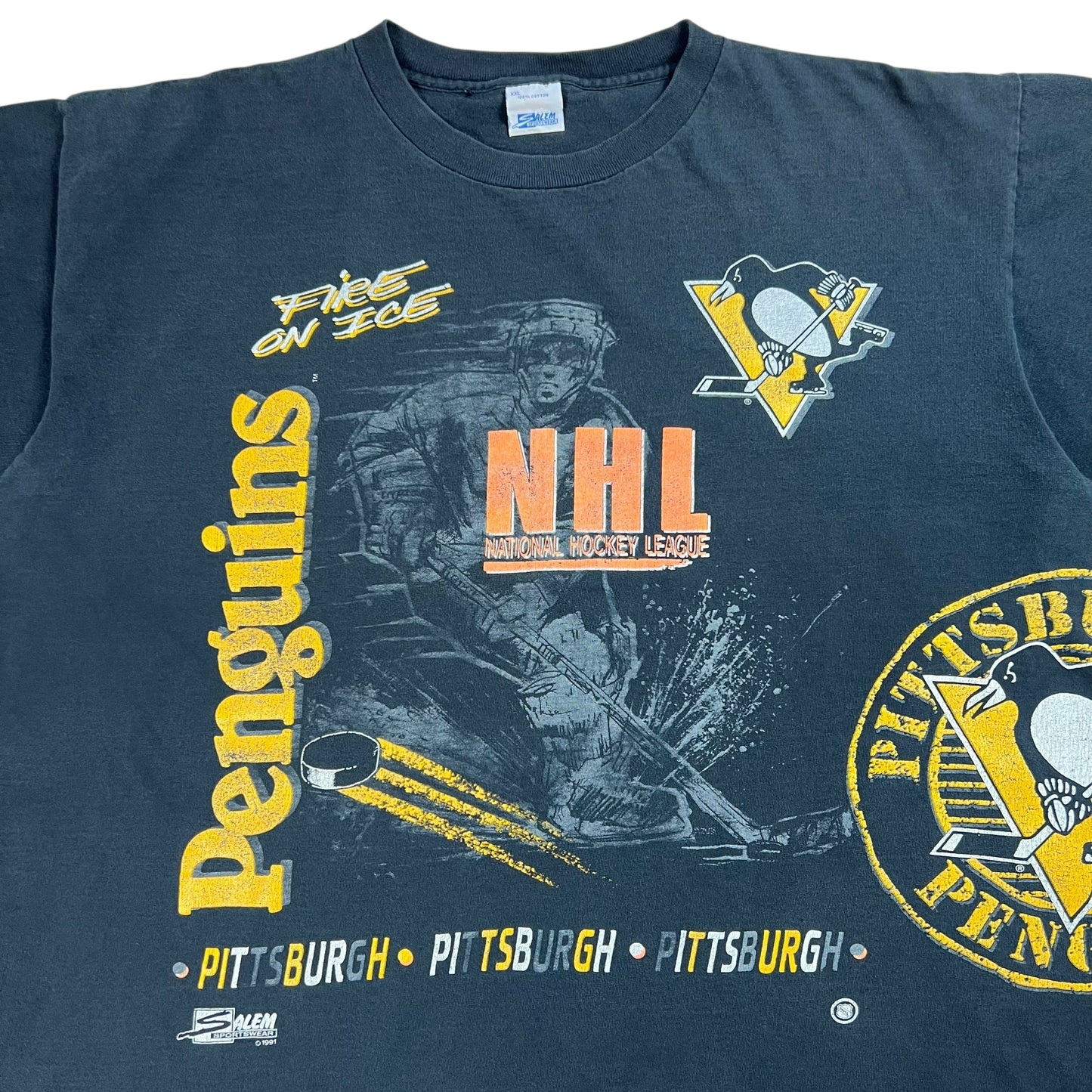 Vintage 1991 Salem Sports Pittsburgh Penguins Fire on Ice All over print tee (XXL)