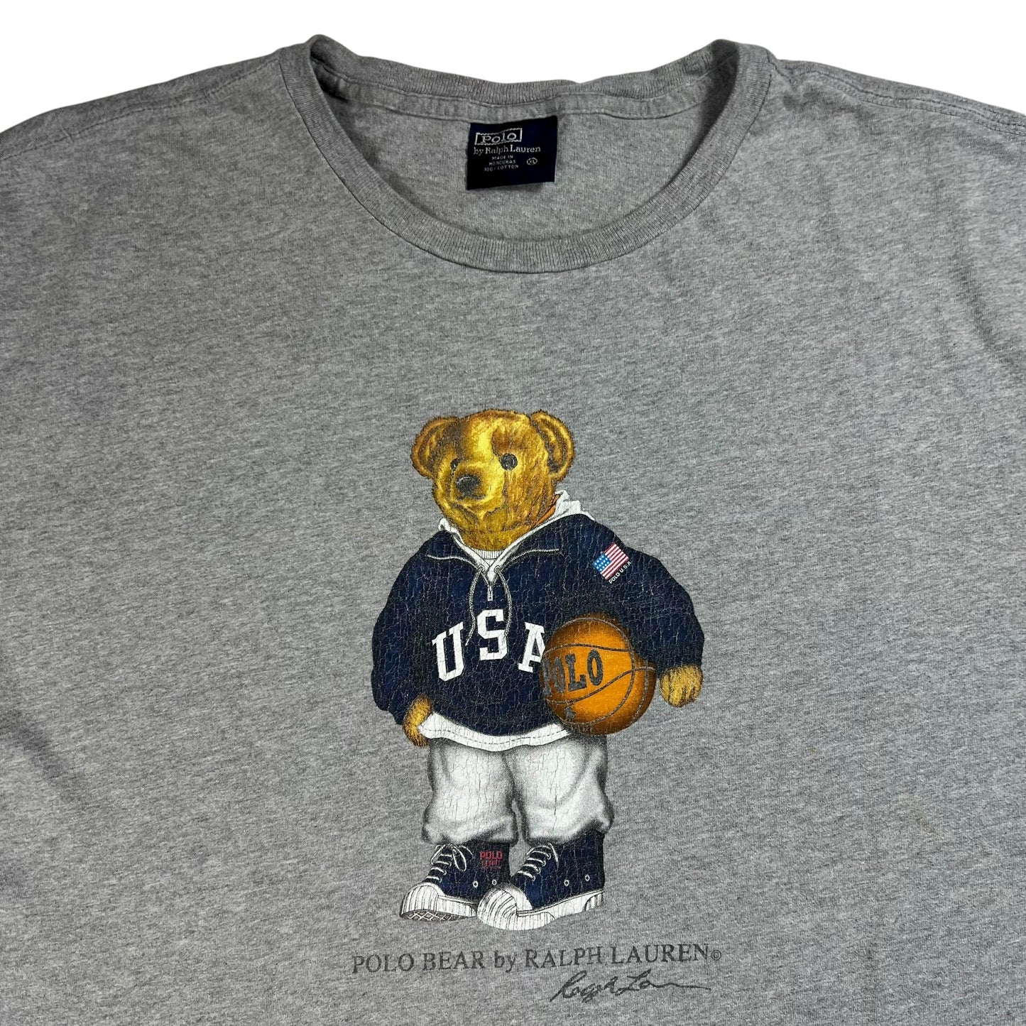 Vintage 90s Polo Ralph Lauren Polo Bear USA grey tee (XL)