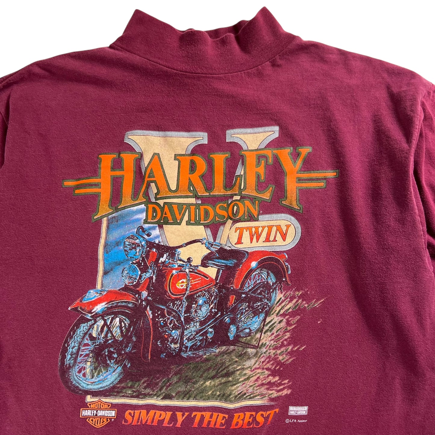 Vintage 90s Harley Davidson Twin long sleeve print mock neck shirt (XL)