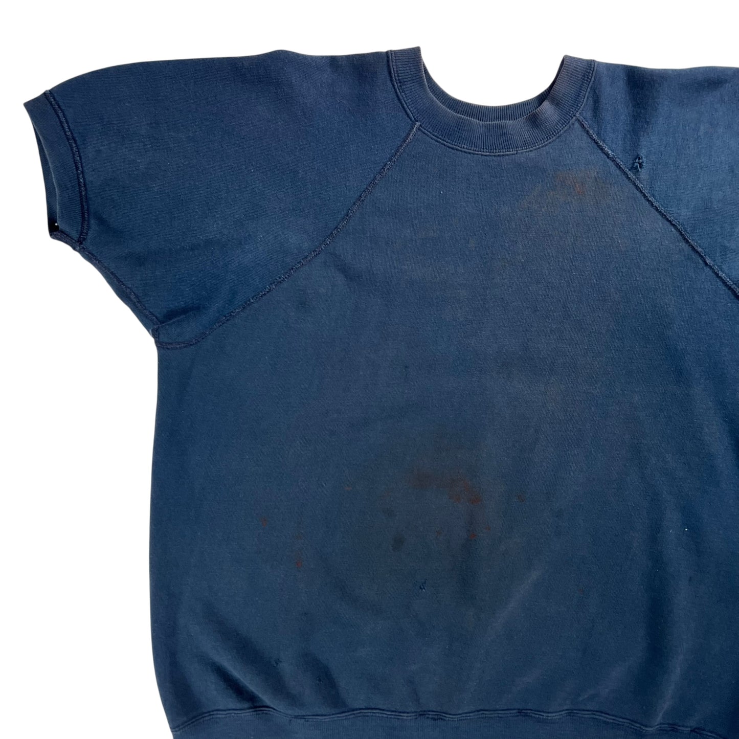 Vintage 1970s navy blue faded worn short sleeve crewneck (L)