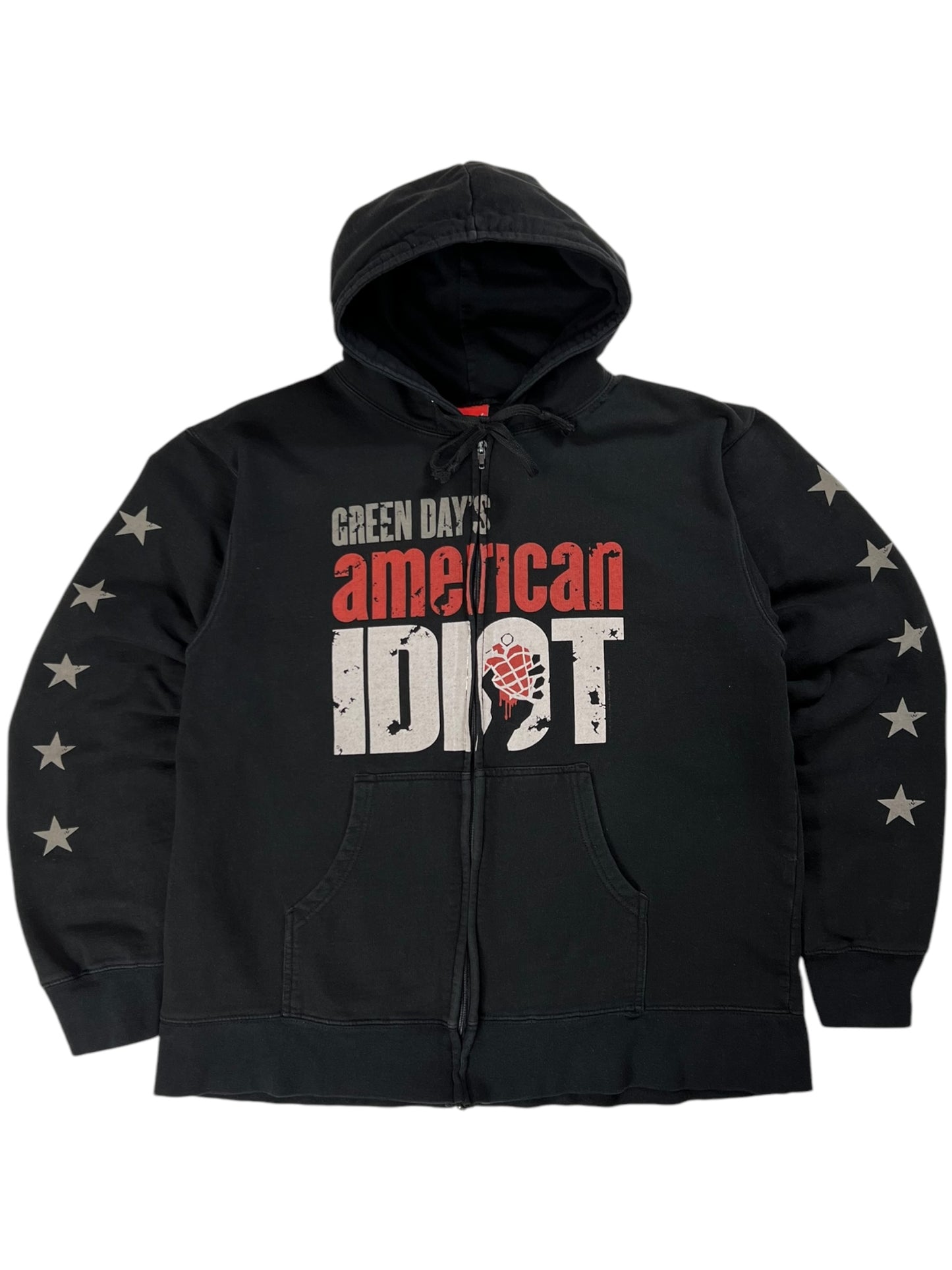 Vintage Y2K Green Day American Idiot sleeve print zip up hoodie (L)