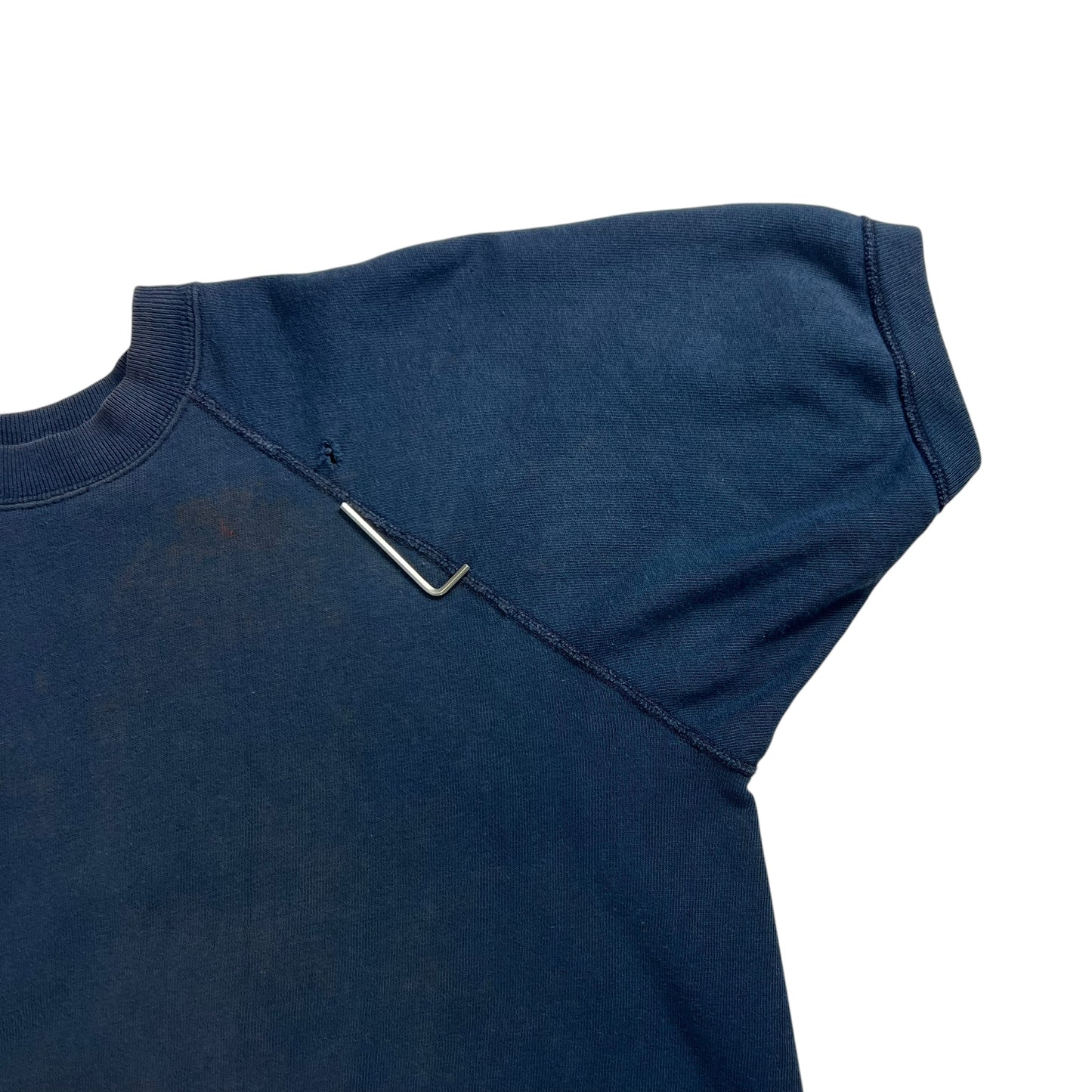 Vintage 1970s navy blue faded worn short sleeve crewneck (L)